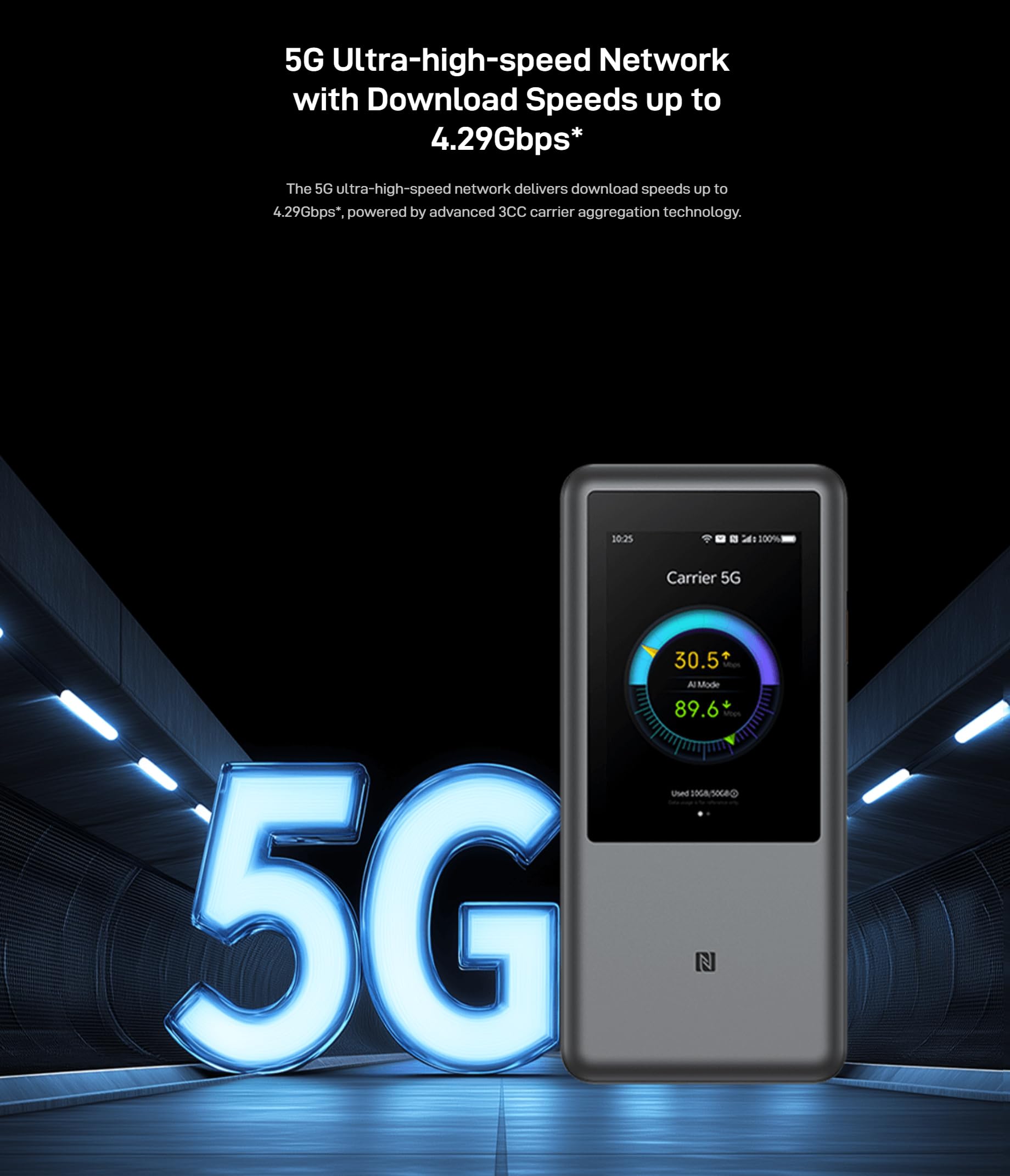 ZTE 5G Mobile WiFi U60 Pro Router, WiFi 7, 4.29Gbps Download Speed